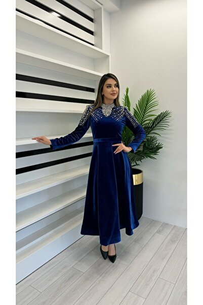 White Corner 2670 KADİFE KLOŞ ELBİSE