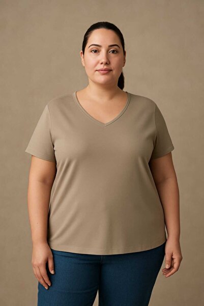 Barato Trend Plus Size Mink Cotton Fabric V-Neck Premium T-Shirt