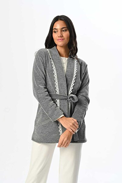 Lohussa Women's Smoked Lace Winter Special Design Maternity Maternity Dressing Gown Pajama Set