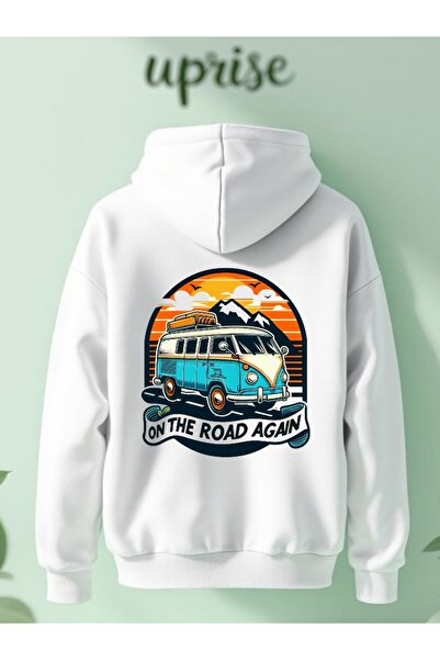 Vordevia سويت شيرت قطني كبير الحجم مطبوع عليه "On The Road" بثلاث خيوط