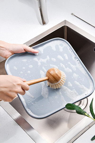 Vadi فرشاة تنظيف أطباق مستديرة بمقبض من الخيزران الطبيعي