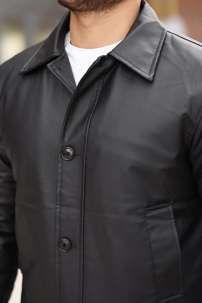 ByTrend Oversize Düğmeli Suni Deri Kışlık Mont Bl 1851_50457-1