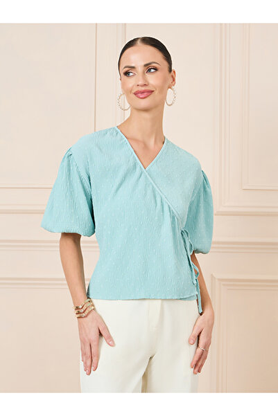 Styli بلوزة ملفوفة بأكمام بالونية من دوبي