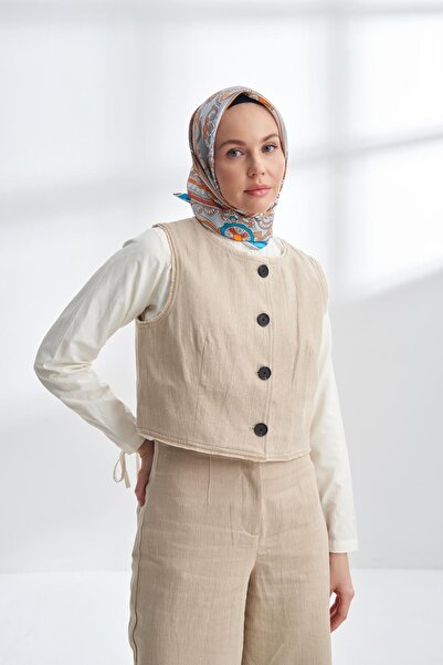 ARMANDA Eșarfă din mătase Tivil cu model coroană 4321-Camel