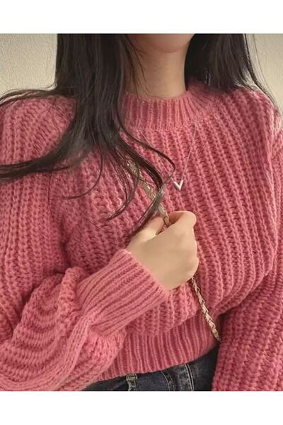 Tilvess Giyim Krop Bol Kesim Balon Kol Bisiklet Yaka Kazak