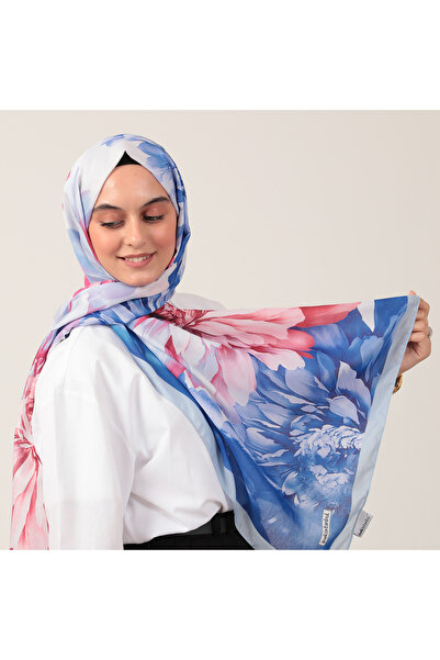 ipekistanbul Şal din mătase de bumbac - Motiv Lotus - Albastru Saks