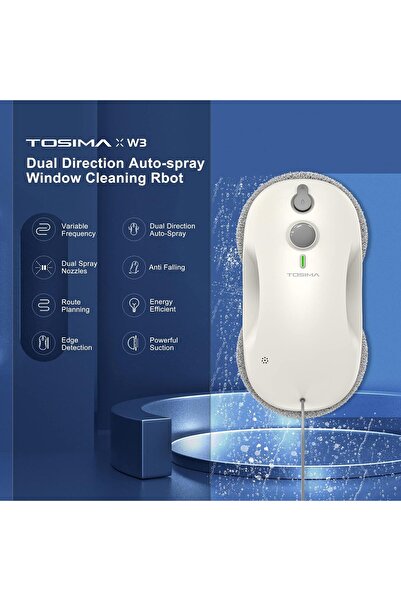 Tosima Robot inteligent de curățare a geamurilor W3 3800PA, funcție de pulverizare automată, rezervor de 80 ml, alb inteligent