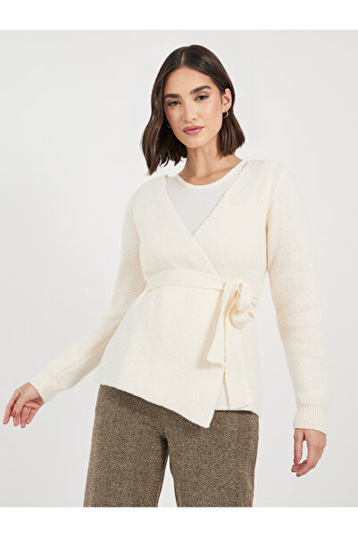 Styli Wrap Over Knit Top with Tie Belt