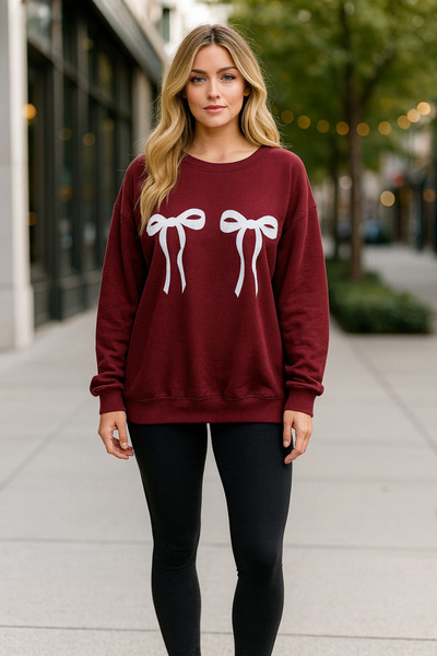 UNCİA OUTDOORS Дамска широка суитшърт с качулка и принт с панделка отпред, св...