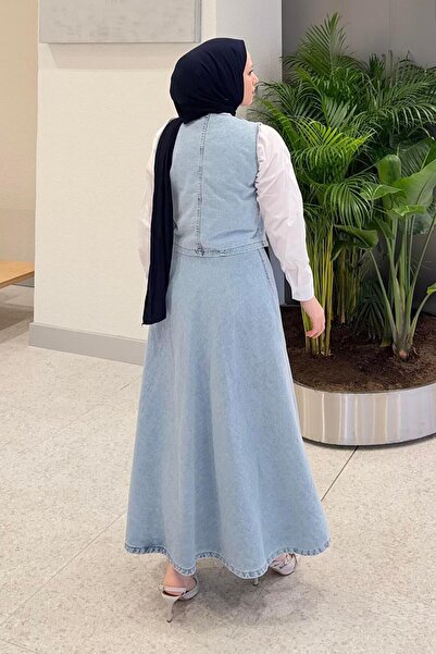 lamelif Cruvaz Closed Denim Skirt Suit Ice Blue