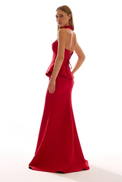 Elbisemhazır Askısız Peplum Detaylı Kadın Uzun Abiye Elbise