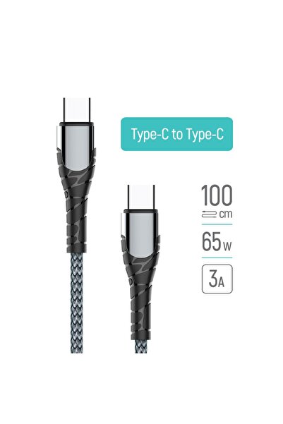 Stef's Cat Cablu Type-C, 65W, 1m, K27, Nylon, ColorWay CW CBPDCC040 GR, Gri