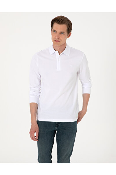 Pierre Cardin Λευκό εφαρμοστό Μη κυματιστό γιακά πόλο Basic πουλόβερ 50314048-VR013