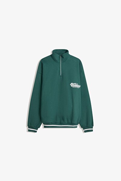Bershka Printed quarter-zip sweatshirt