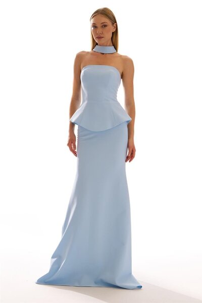 Elbisemhazır Askısız Peplum Detaylı Kadın Uzun Abiye Elbise