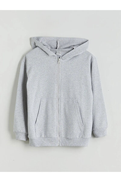 LC Waikiki LCW ECO Gri cu glugă Hanorac cu fermoar pentru băiat tricou