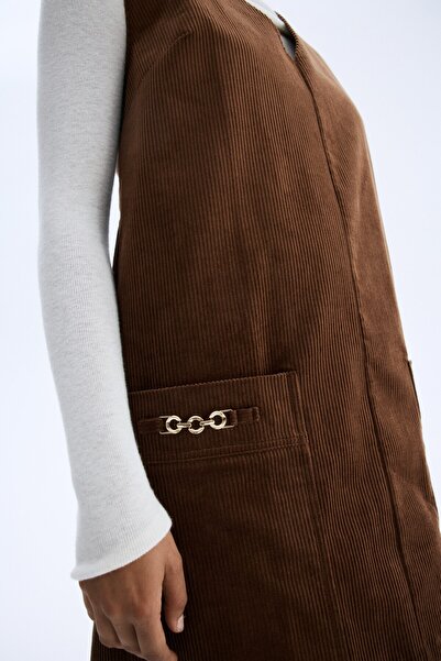 H&M Düz Kesim Fitilli Kadife Elbise