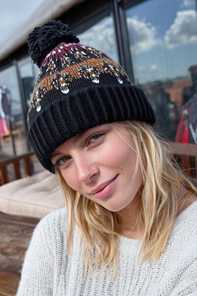 LAGRANZE Kadın Desenli Ponponlu Triko Bere