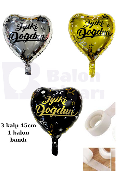 BALON DİYARI 3Pcs Good Luck Heart Foil Balloon 45cm
