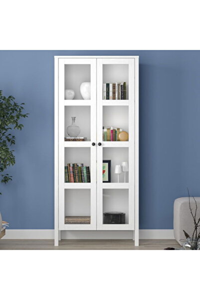 SSB Furniture Helen Cam Kapaklı Kitaplık - Beyaz - 180x35x80 cm