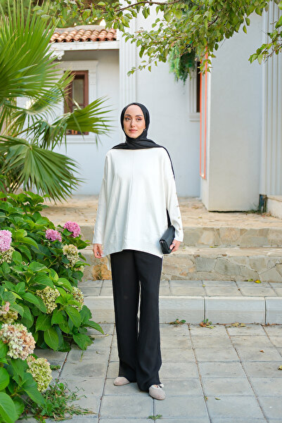 LOCCO Kadın Kolları Düğme Detaylı Tunik Ekru