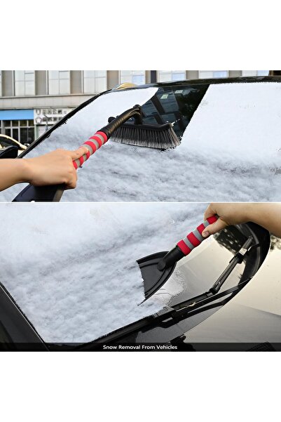 Flippy Car Snow Brush with Ice Scraper, Rotating Detachable, Non-Slip Handle, Red