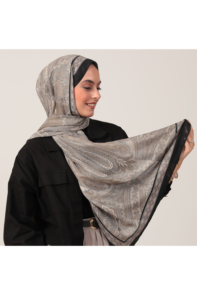 ipekistanbul Şal din mătase de bumbac - Model indian - Cremă neagră