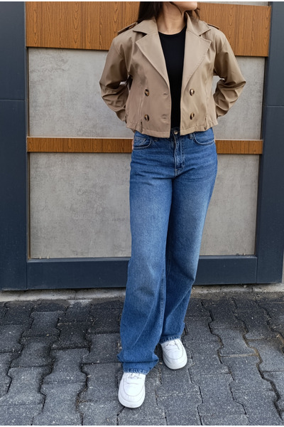 siyalife Double-Breasted Collar Belted Buttoned Short Trench Coat