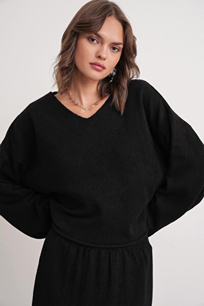 Mixray 6961 Women's Knitwear Sweater Skirt Set Black