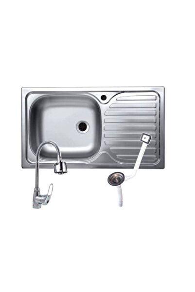 Raulconstruct Set chiuveta blat plus baterie lebada flexibila si sifon, inox, cuva stanga, Raulconstruct, 42x76 cm