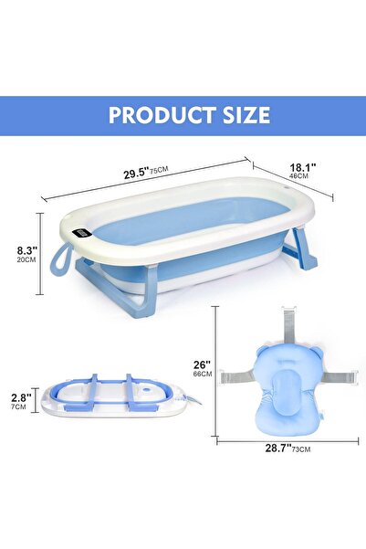Xess Baby Foldable Bathing Tubs with Soft Bathmat Cushion & Thermometer, NewBorn Babybath Tub w