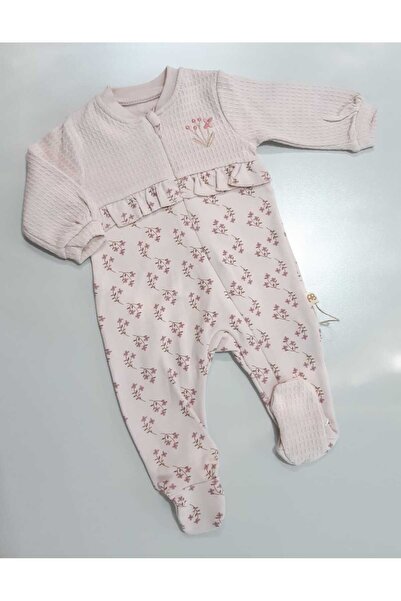 Sönmez Baby ÇITIR ÇİÇEKLİ FERMUARLI PENYE KIZ BEBE TULUMU