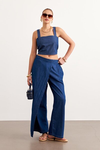 LEVURE Beli Lastikli Düğmeli Kot Pantolon RİNS YIKAMA