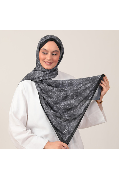 ipekistanbul Şal din mătase de bumbac - Model Mandala - Gri închis