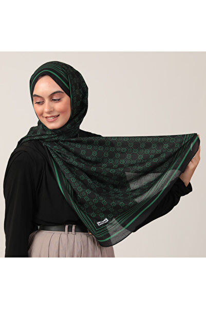 ipekistanbul Pamuk İpek Şal - Monogram Desen - Siyah Yeşil