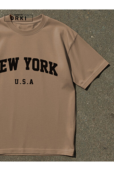 EFFRENATU Usa Fit Printed - Oversize Light Brown T-Shirt & Black Pants Jogger Men's Tracksuit Set