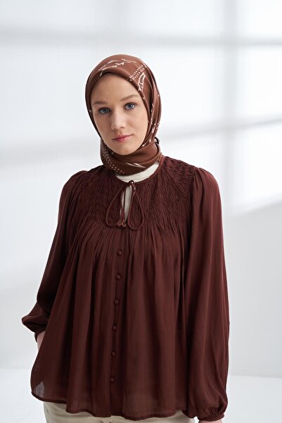 ARMANDA Muse Pattern Double-Sided Tivil Silk Scarf 4313-Mink Brown