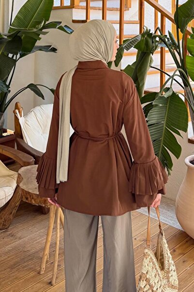 lamelif Πλισέ μακρύ πουκάμισο Bitter Brown