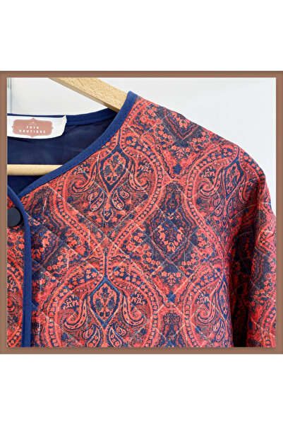 Faya Boutique Red Ethnic Patterned Quilted Jacket