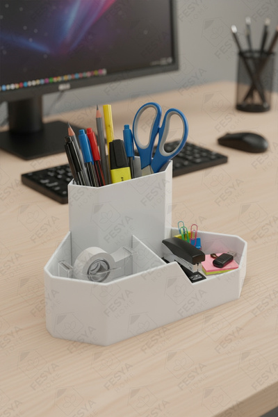 Fesya Home Corner Triangle Desk Top Organizer - Office, Home and Study Desk Organizer White