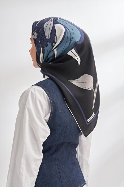 ARMANDA Μεταξωτό μαντήλι με σχέδιο Ivory 4356-Μαύρο Ναυτικό Μπλε