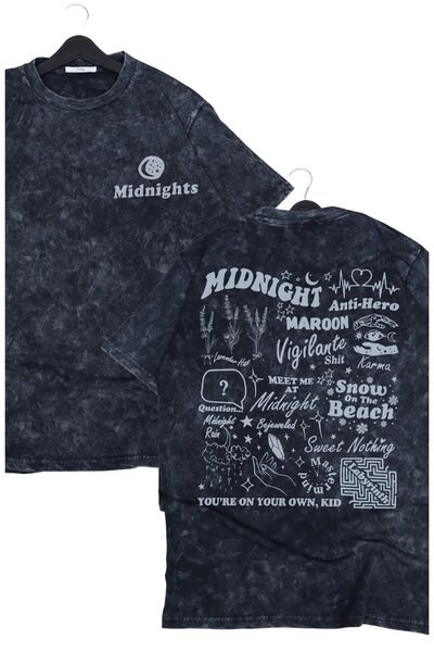 Fuddy Moda Unisex Midnights Album Back Printed Washable T-Shirt, Oversized Taylor Swift Themed Retro T-Shirt