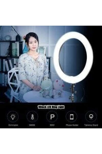 Generic حلقة إضاءة LED من Monopo RL-18 - إضاءة ناعمة قابلة للتعديل مقاس 18 بوصة للمكياج والتصوير الفوتوغرافي والبث المباشر