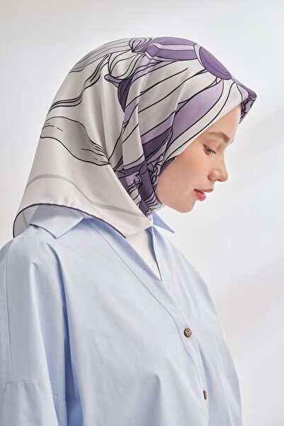 ARMANDA Μεταξωτό μαντήλι με σχέδιο ιβουάρ 4356-μούρδιμ