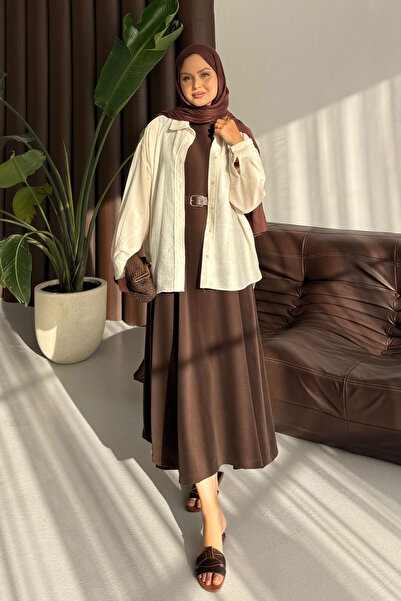 LOCCO Kadın Sıfır Kol Elbise Kahverengi