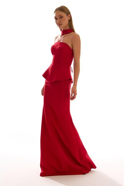 Elbisemhazır Askısız Peplum Detaylı Kadın Uzun Abiye Elbise