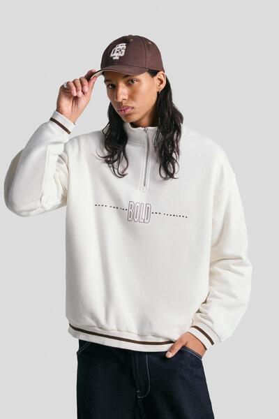 Bershka Fermuarlı polo yaka baskılı sweatshirt