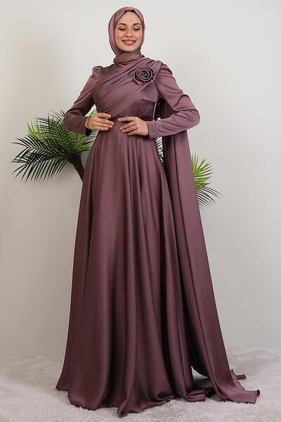 giz astore Alaz Saten Gül Abiye Soft Lila