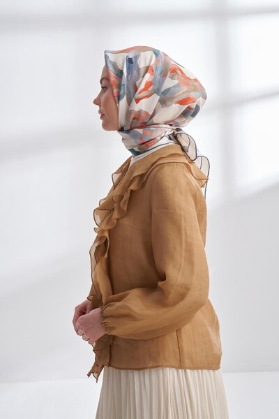 ARMANDA Crayon Patterned Tivil Silk Scarf 4305-Petrol