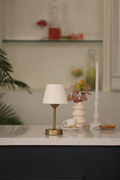 Maison Avf Osmanlı İpeği Pileli Kablosuz Pilli Masa Lambası -Alt Uzun Eskitme...